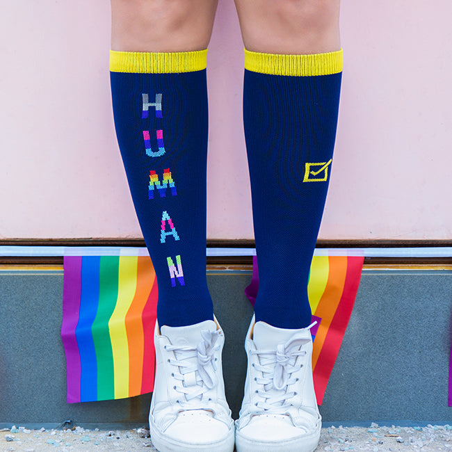 Optional title display We Are All Human – Knee High Compression Socks