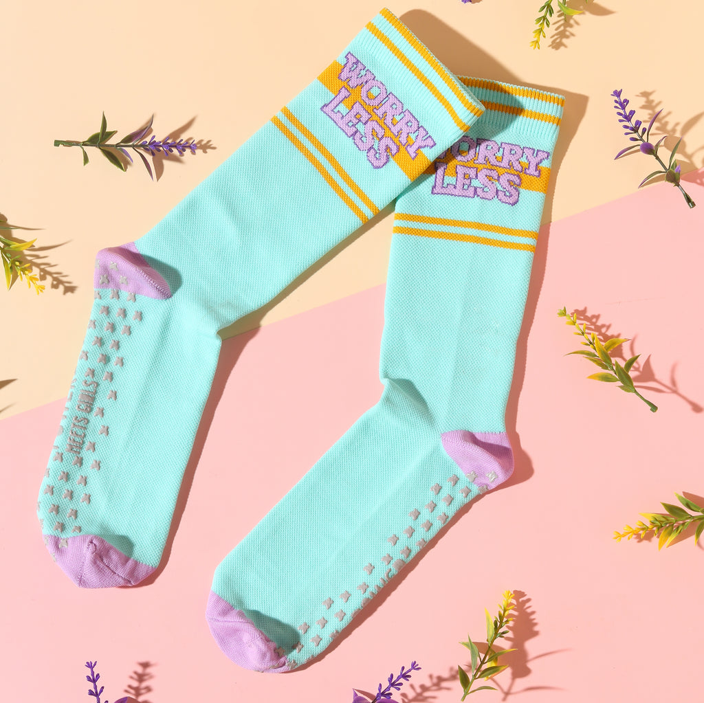 Optional title display Worry Less – Mid Calf Compression Grip Socks